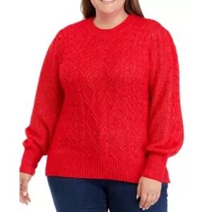 Cable knit Red Crew Neck Sweater